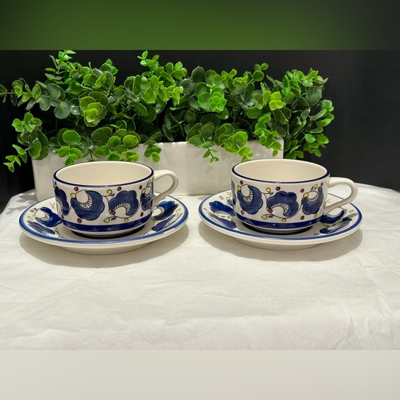 BUFFALO CHINA POTTERY BLUE DESIGN CUP AND SAUCER MADE FOR OLIVE GARDEN RARE 2set - Picture 11 of 12